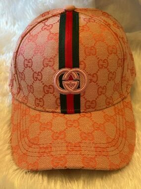 Pink Monogram Baseball Cap with Signature Web Stripe